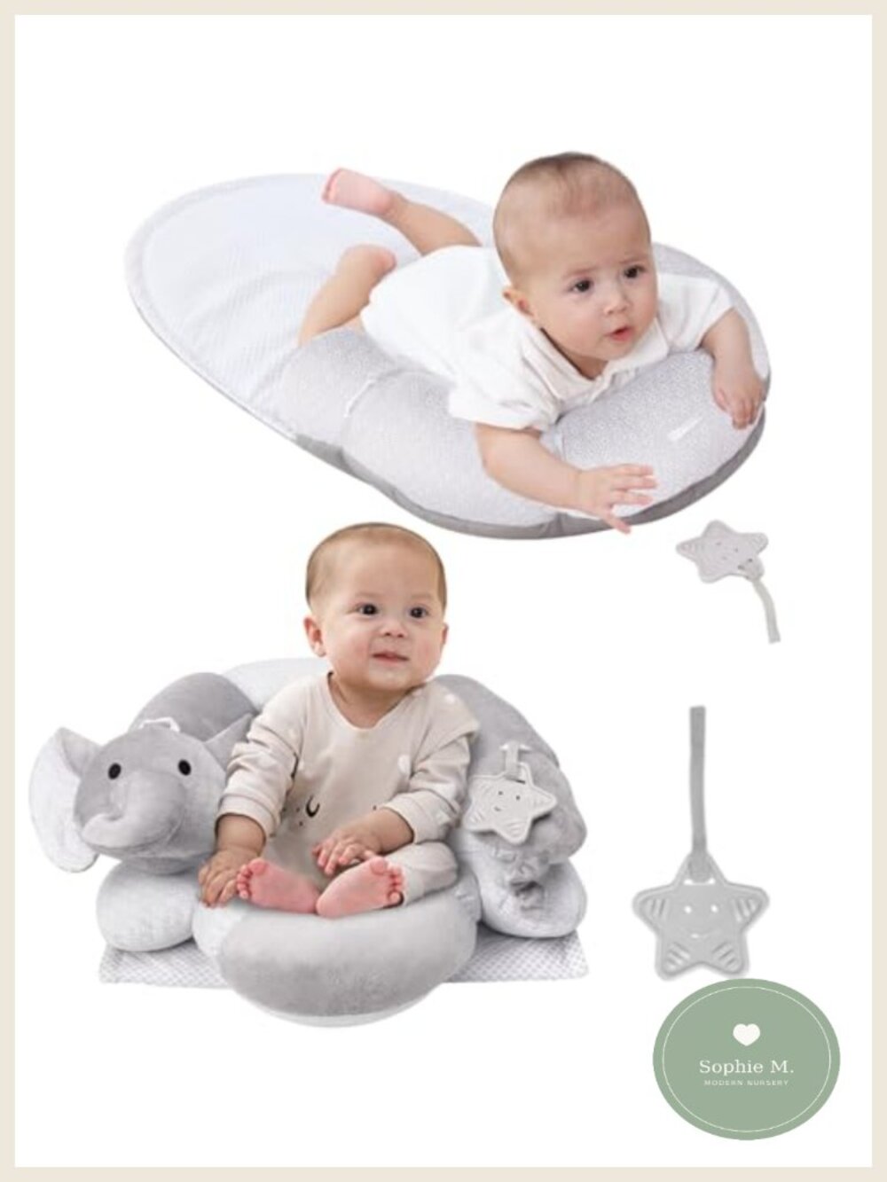 2-in-1 Tummy Time Mat & Seated Support Pillow with Detachable Toys